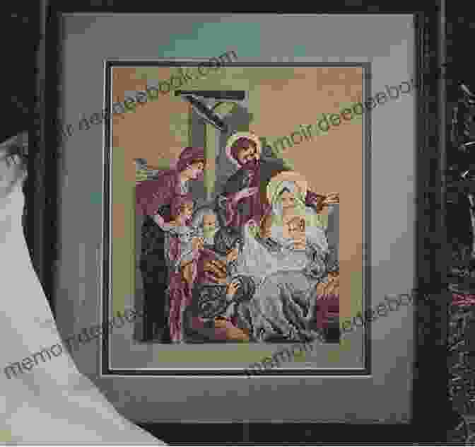 A Close Up Of A Scene At The Manger Cross Stitch Pattern, Featuring The Holy Family Surrounded By Animals And Angels. Scene At The Manger Cross Stitch Pattern: Regular And Large Print Cross Stitch Chart