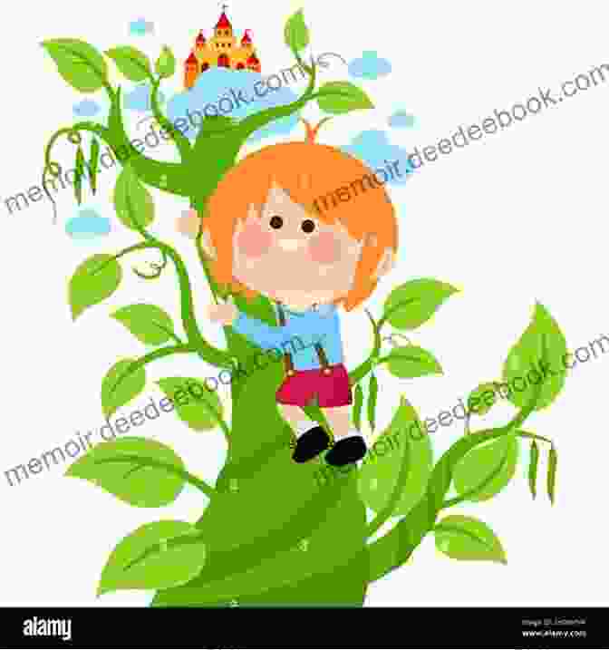 Jack Climbing The Beanstalk, Surrounded By Lush Vegetation And Towering Leaves. In The Land Of Giants